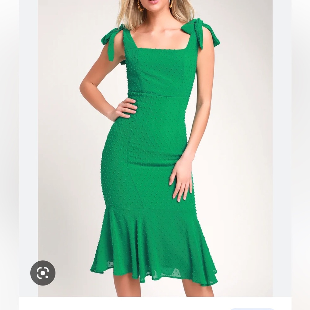 LuLu’s green Swiss dot tie strap dress